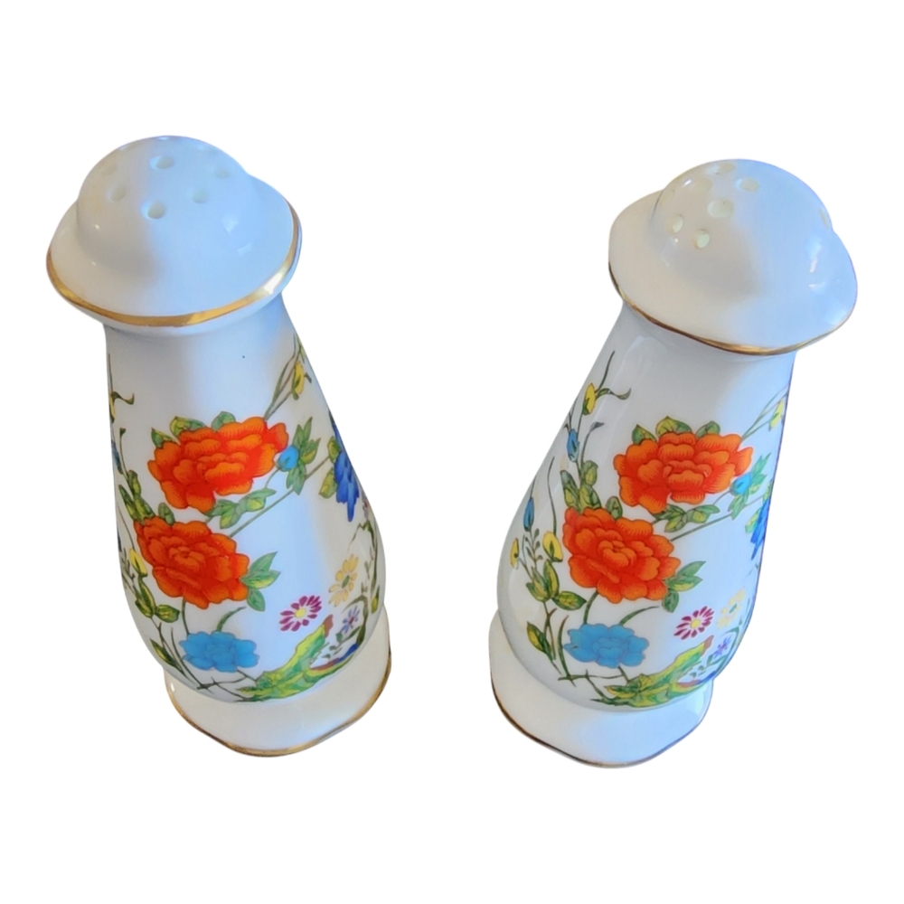 Aynsley English Salt & Pepper Shakers Famille Rose Aynsley Fine Bone China Rare!